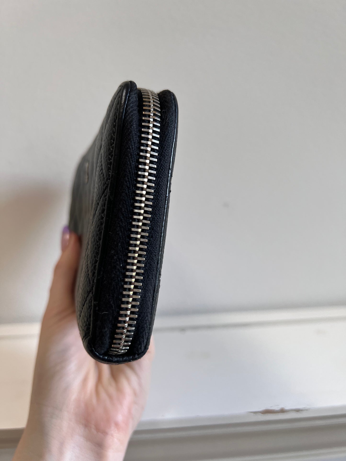 Chanel black caviar long zippy wallet SHW