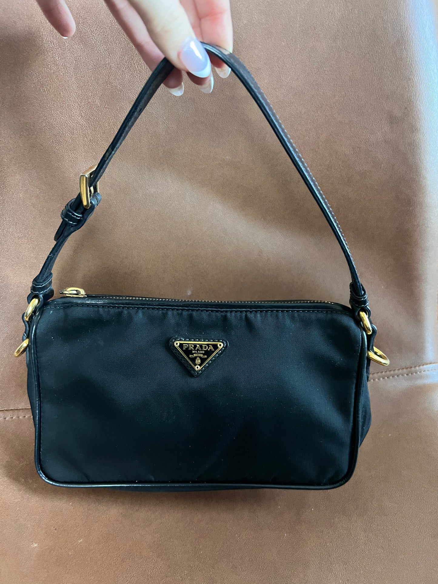 Prada nylon Tessuto/ leather pochette