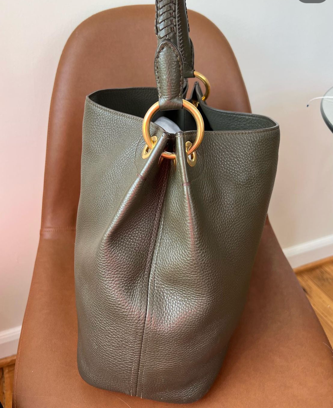 Prada Vitello Daino Hunter Green Large hobo tote with braided strap
