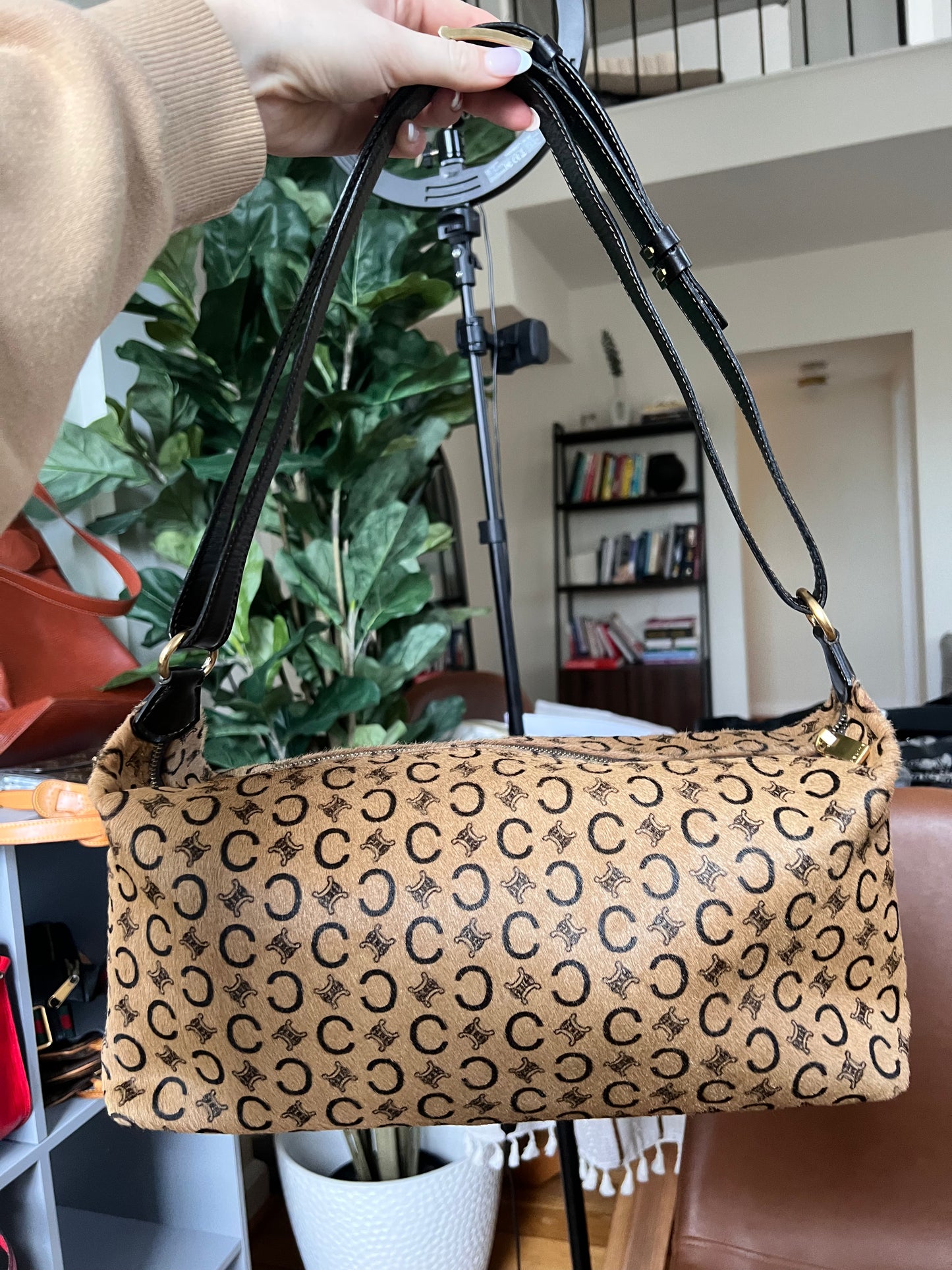 Celine vintage pony hair triomphe shoulder bag