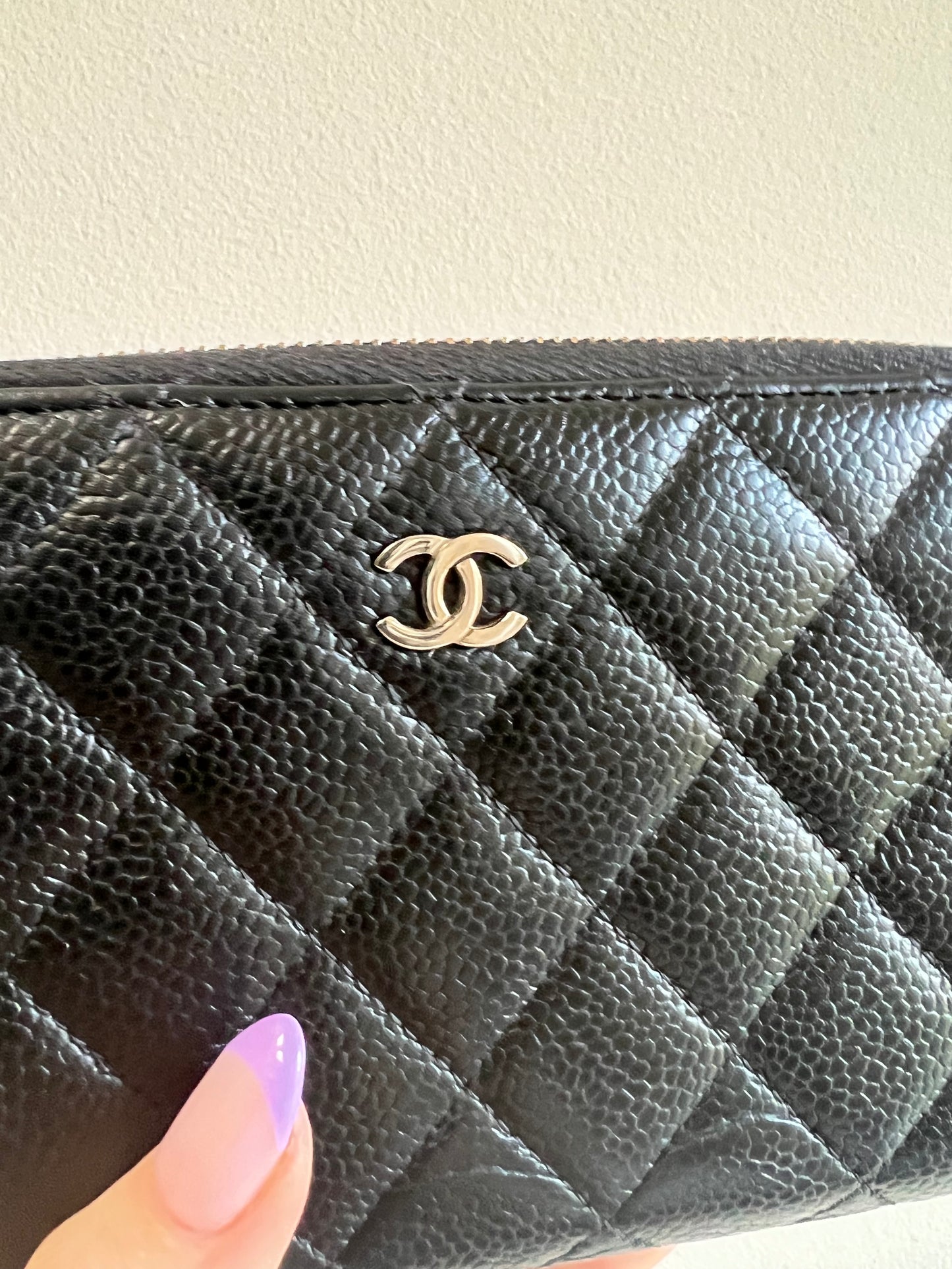 Chanel black caviar long zippy wallet SHW