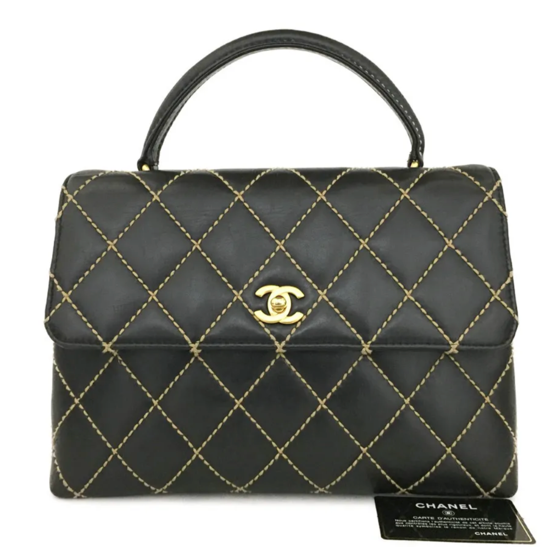 Chanel 2005 Wild Stitch Lambskin Large Top Handle Flap Bag