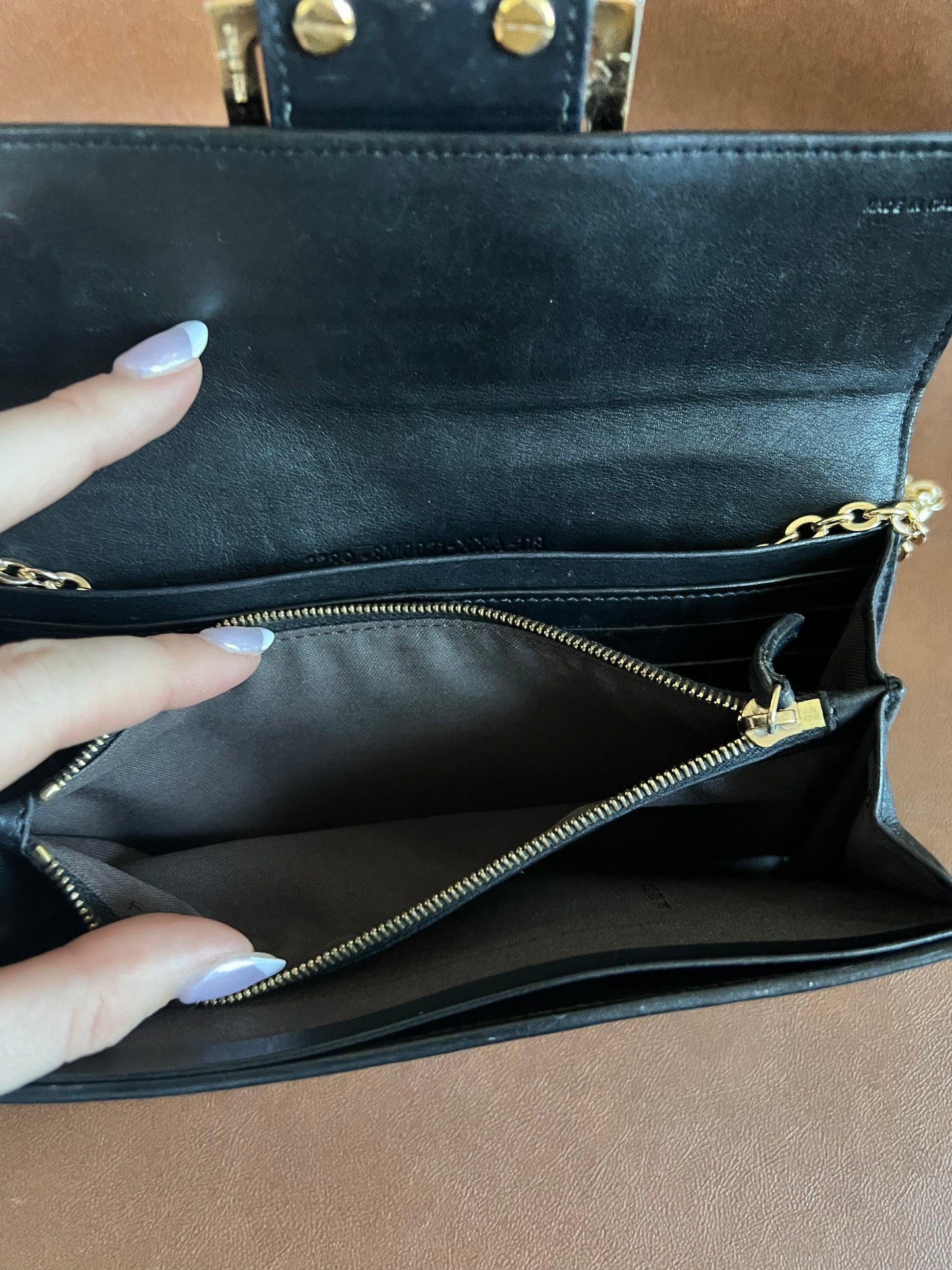 Fendi Zucchino black patent leather wallet on chain
