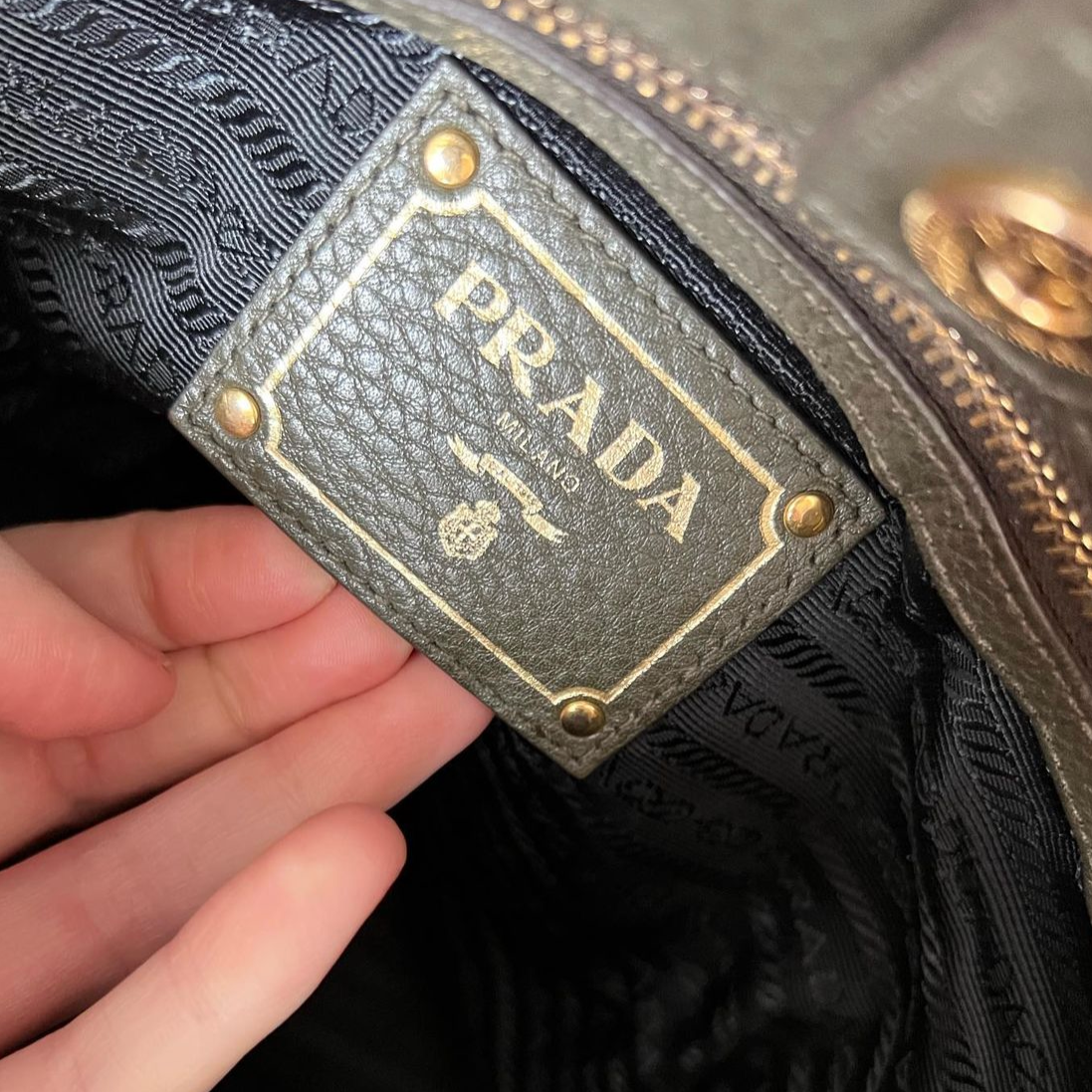 Prada Vitello Daino Hunter Green Large hobo tote with braided strap