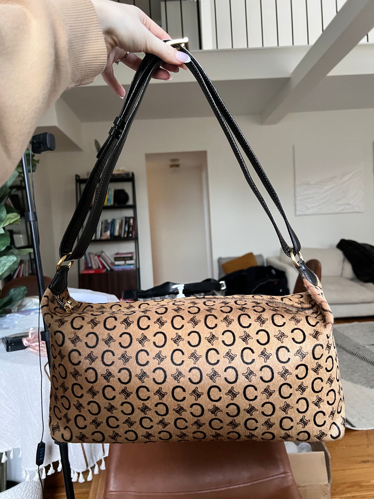 Celine vintage pony hair triomphe shoulder bag