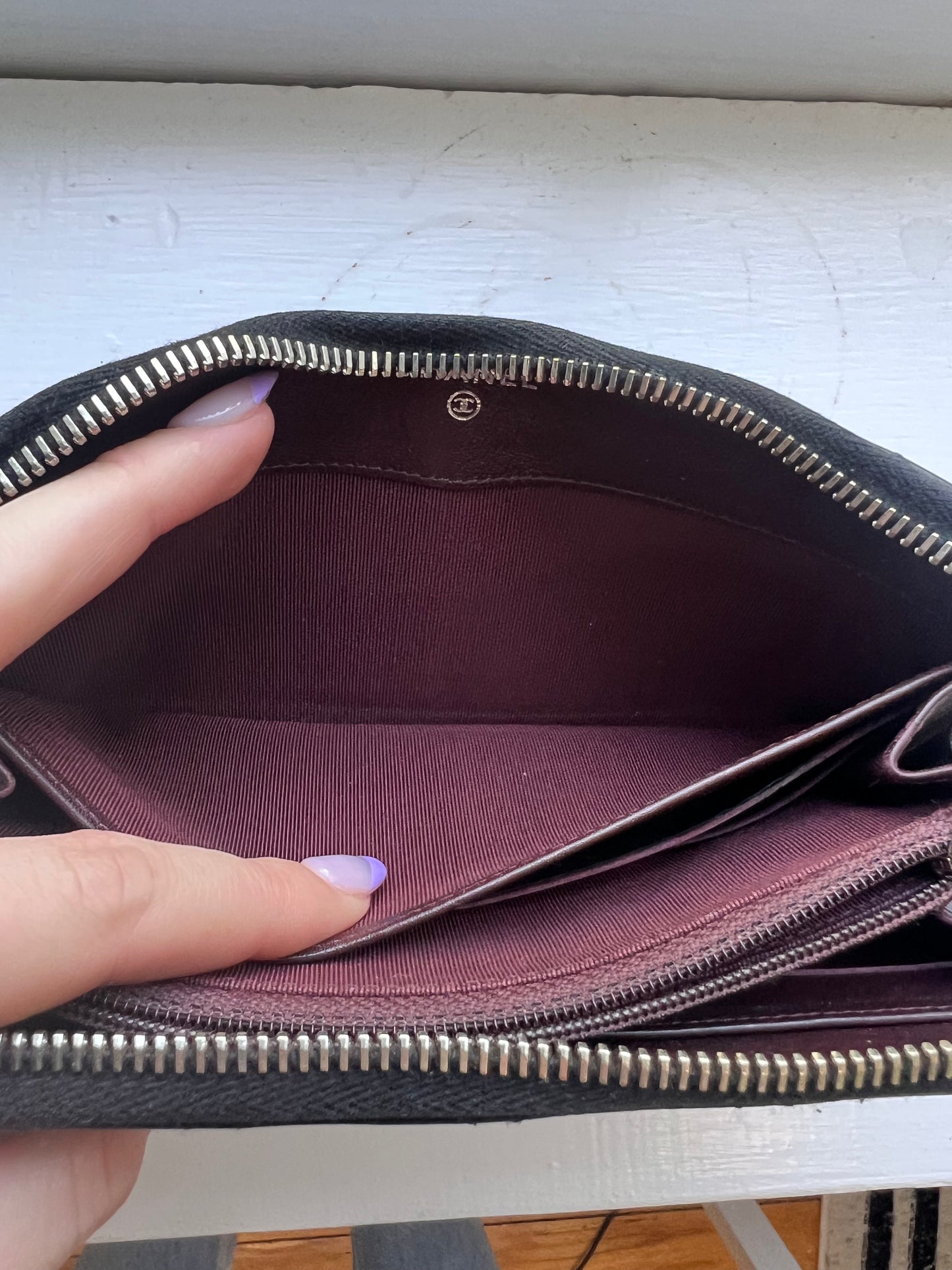 Chanel black caviar long zippy wallet SHW