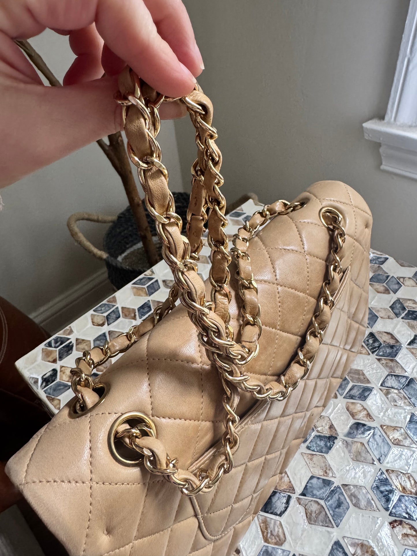 Chanel Beige Lambskin Medium Classic Flap