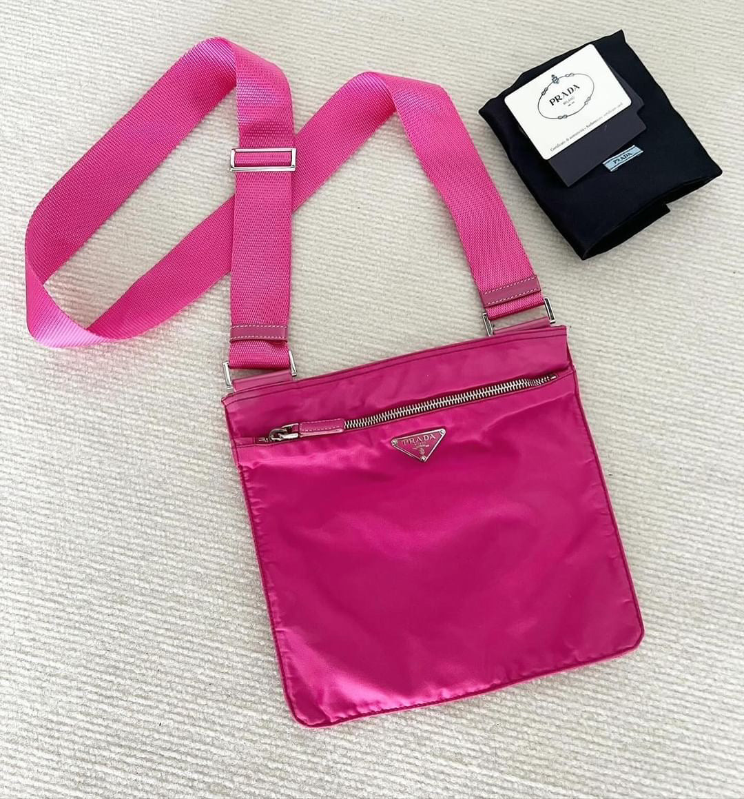 Prada pink nylon messenger bag