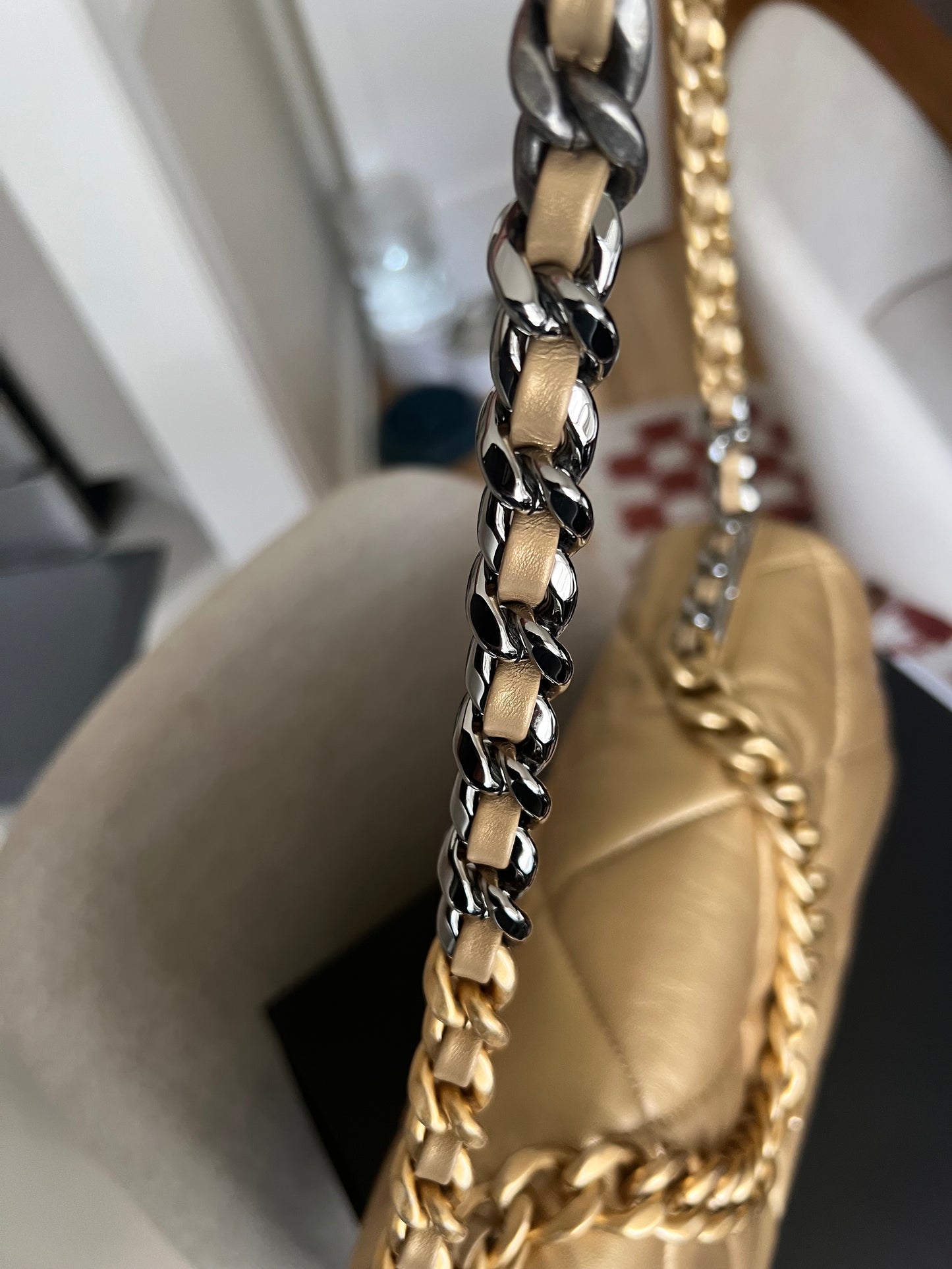 Chanel C19 MAXI flap in champagne gold goat