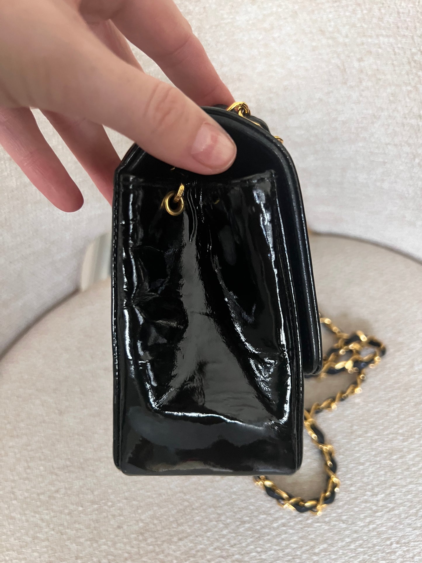 Chanel Small vintage black patent Diana 24k GHW