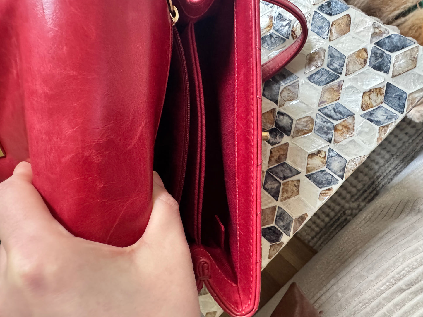 Chanel Chevron Crinkle Red Calfskin Small Coco Handle