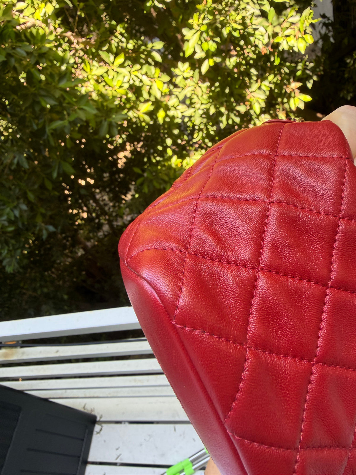 Chanel red lambskin CC turnlock top handle small hobo on chain
