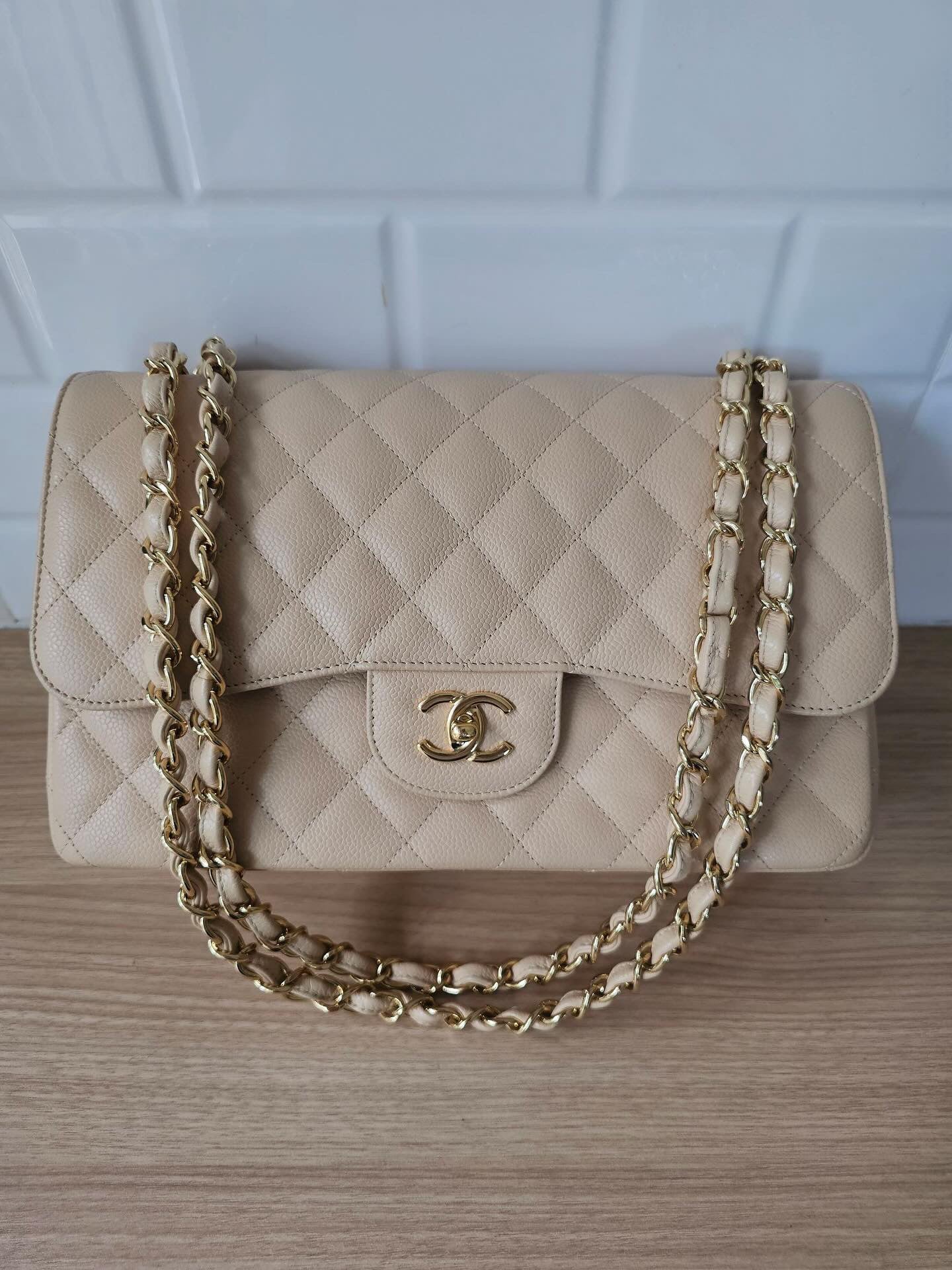 PARTIAL PAYMENT- Chanel Beige Claire caviar jumbo GHW