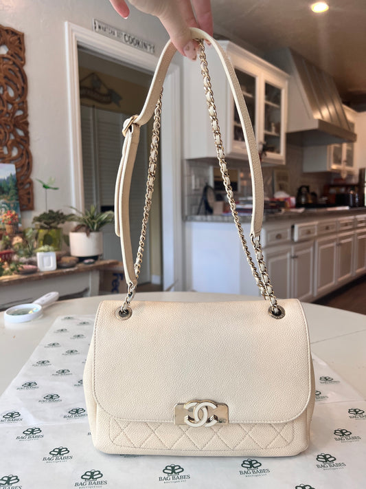 Chanel cream caviar double sided 2 way bag