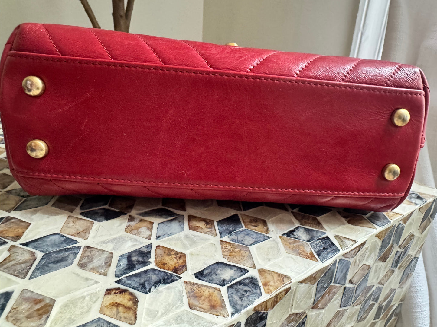 Chanel Chevron Crinkle Red Calfskin Small Coco Handle