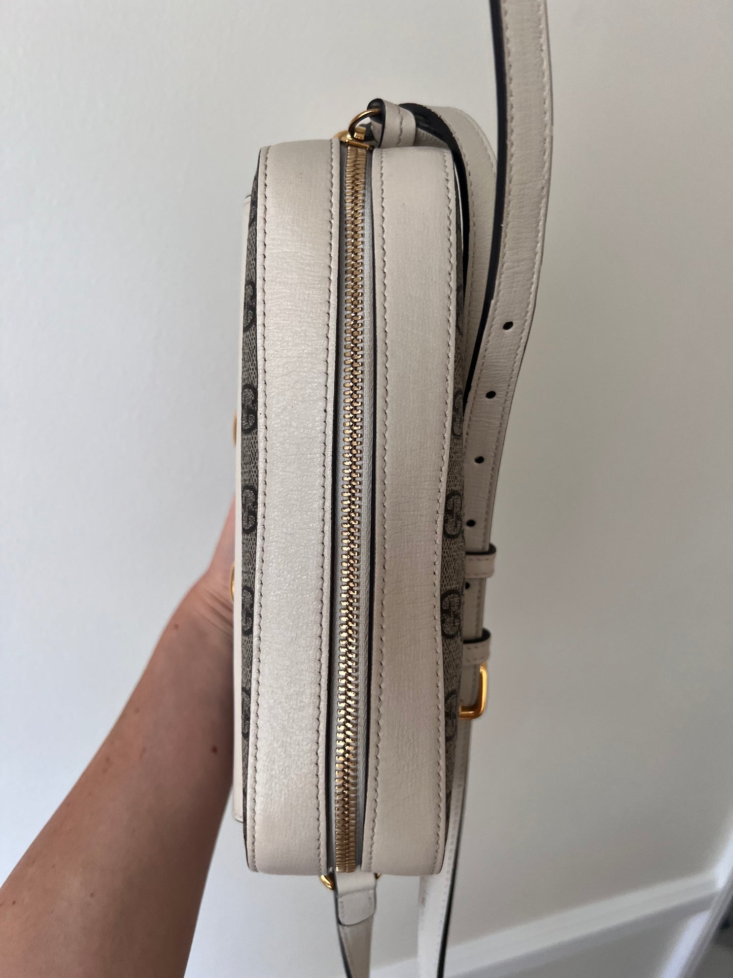 Gucci horsebit small white x GG coated canvas camera crossbody