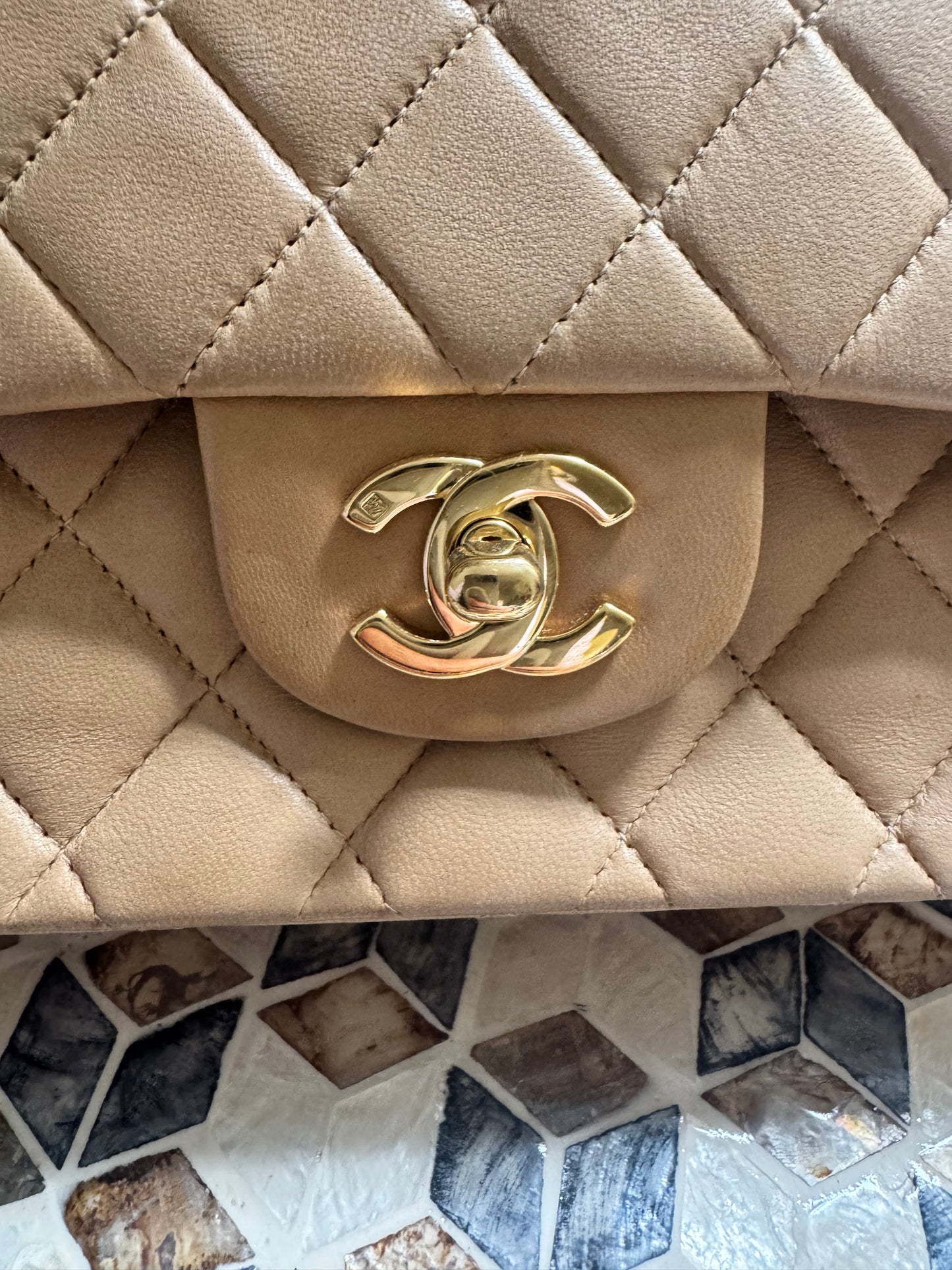 Chanel Beige Lambskin Medium Classic Flap