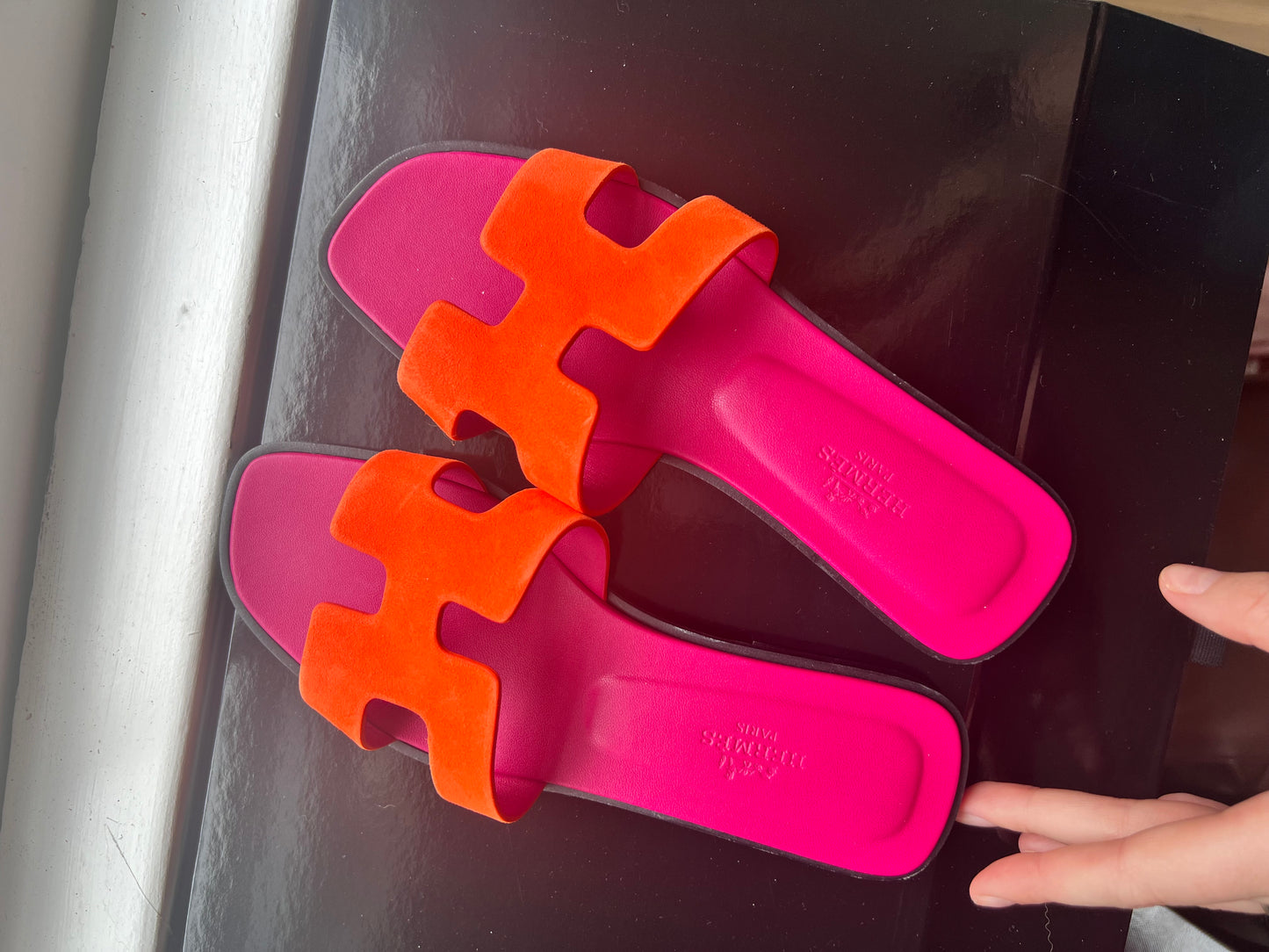 Hermes pink and orange Oran sandals size 36