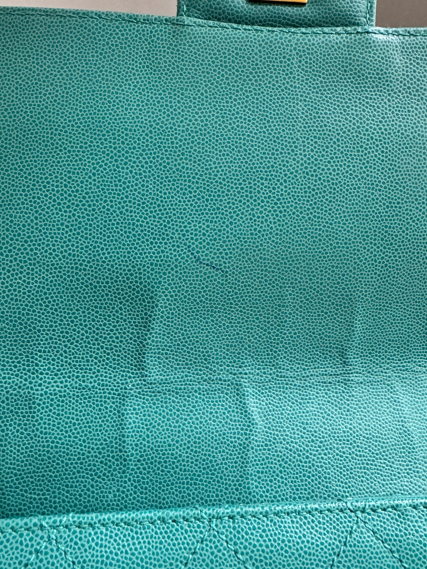 Chanel Turquoise Caviar Vintage Flat Stitch Jumbo Single Flap