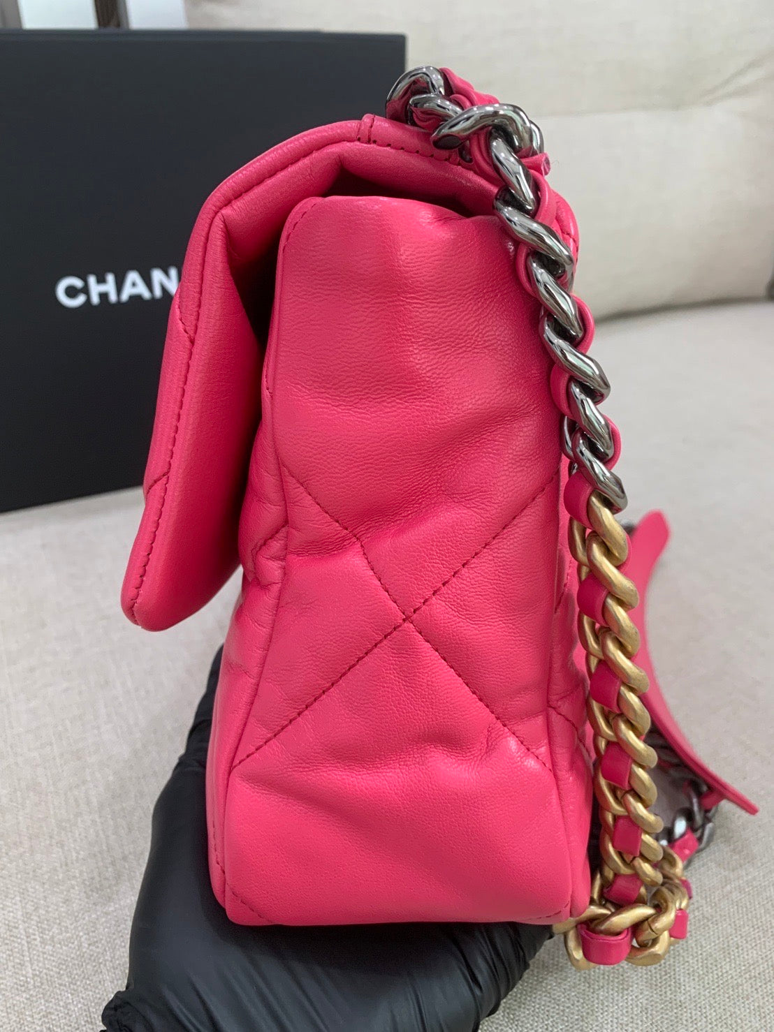 Chanel C19 large hot pink goatskin flap