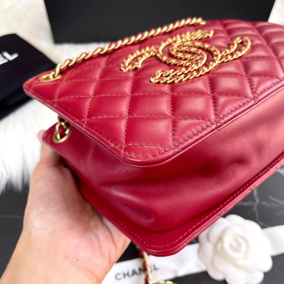 Chanel cherry red chain CC tote