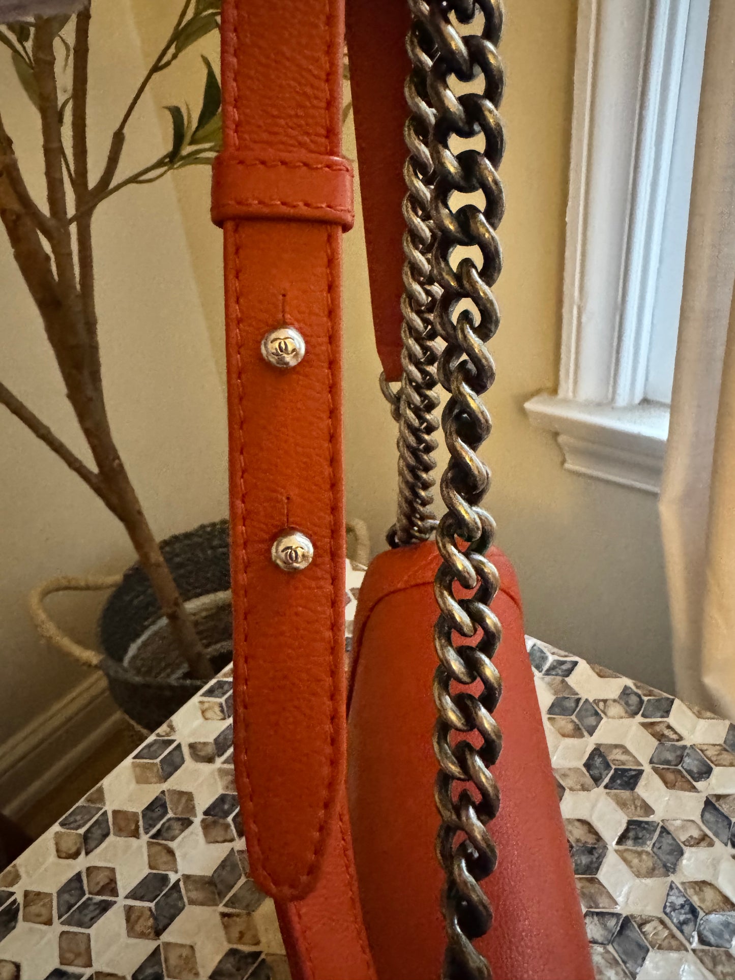 Chanel Orange Quilted Boarder Medium Calfskin Boy Bag