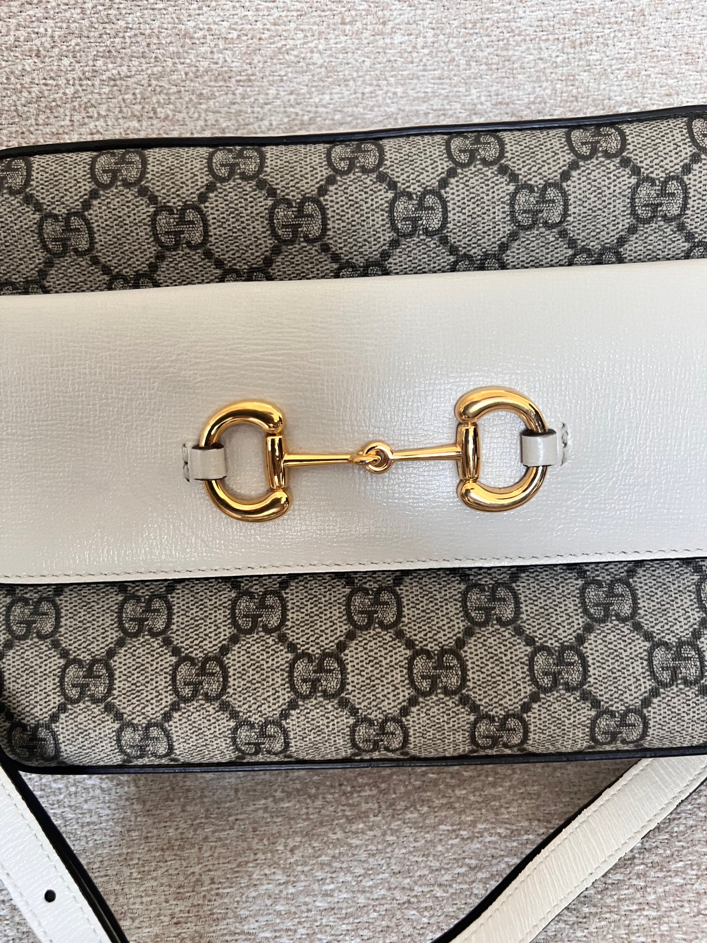 Gucci horsebit small white x GG coated canvas camera crossbody