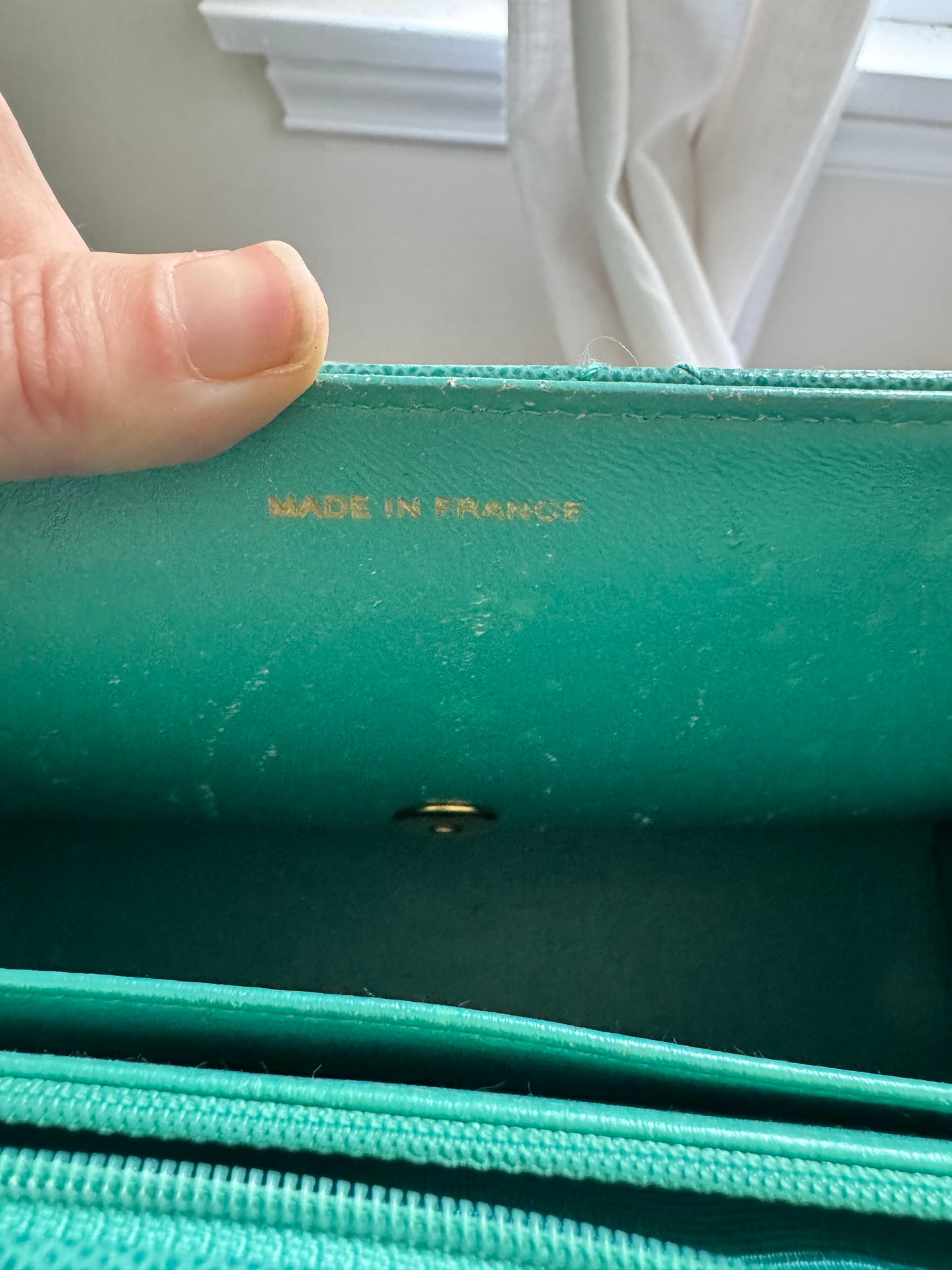 Chanel Turquoise Caviar Vintage Flat Stitch Jumbo Single Flap