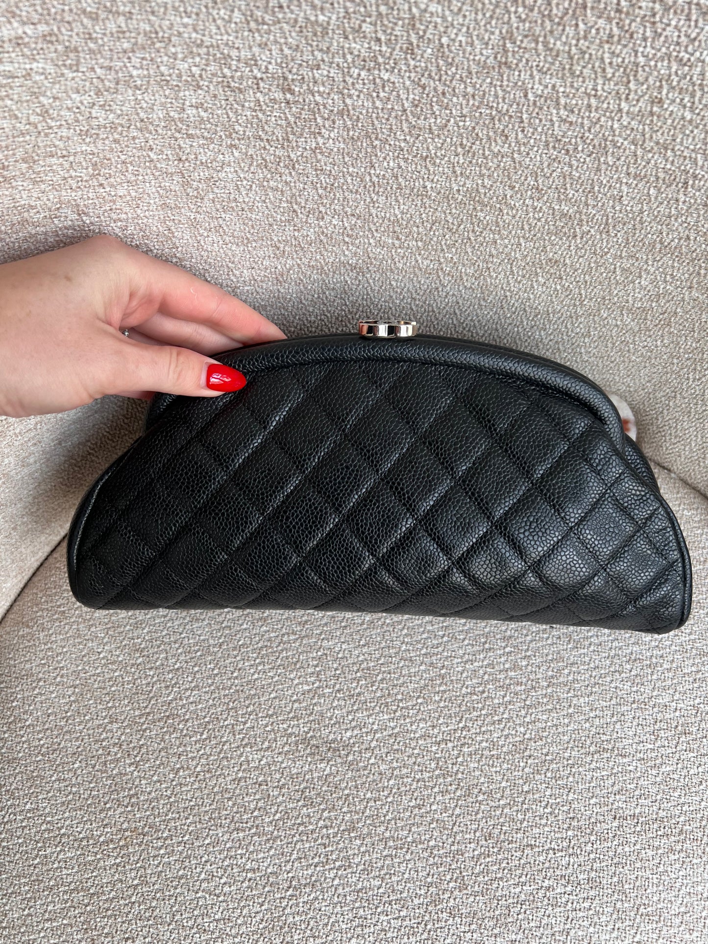 Chanel black caviar timeless CC kisslock clutch SHW