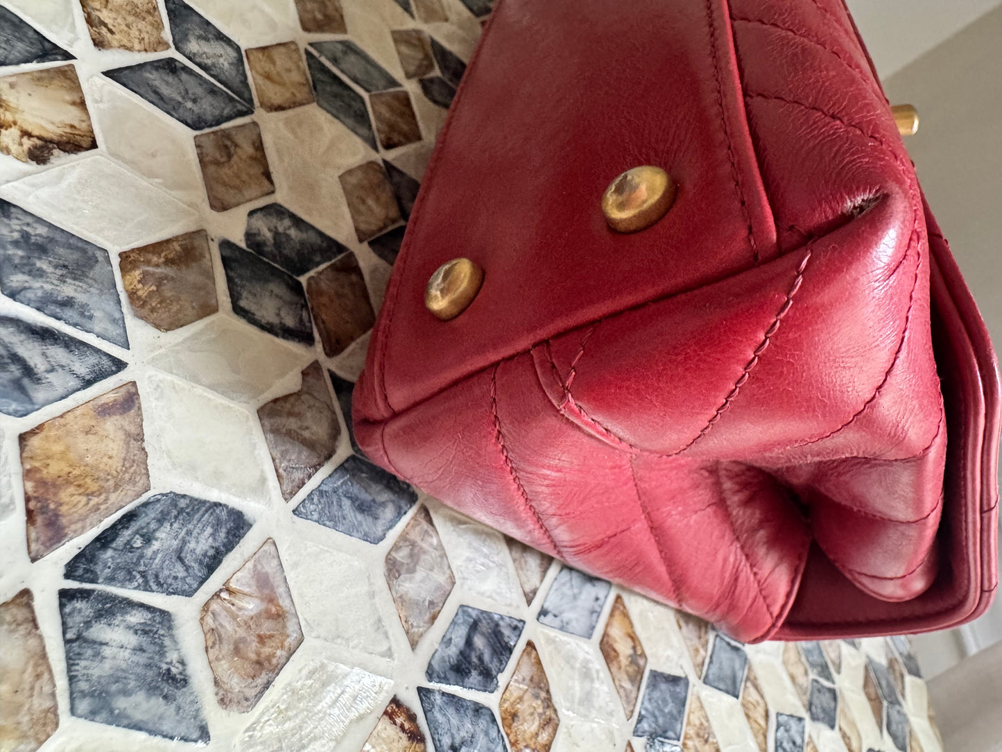Chanel Chevron Crinkle Red Calfskin Small Coco Handle