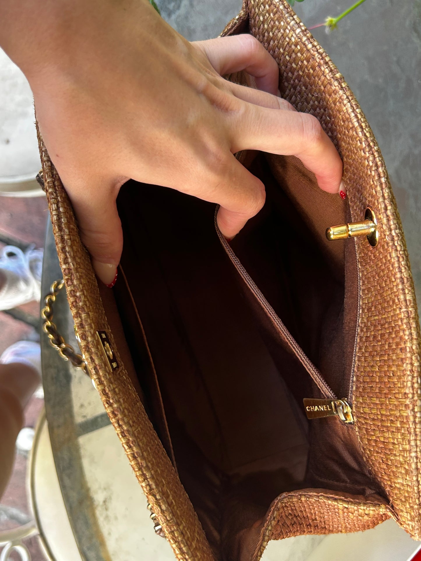 Chanel CC turnlock raffia tote