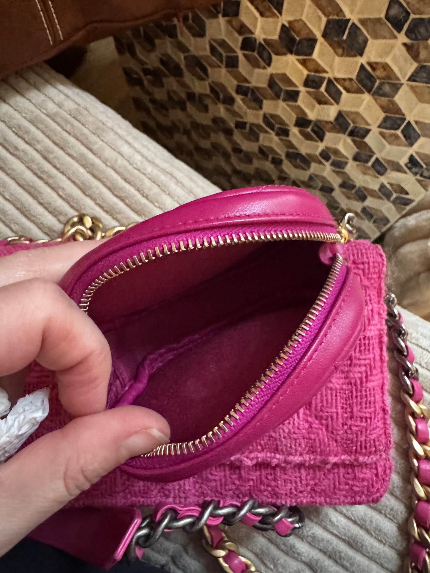 Chanel C19 Pink Tweed Wallet on Chain + Coin Purse