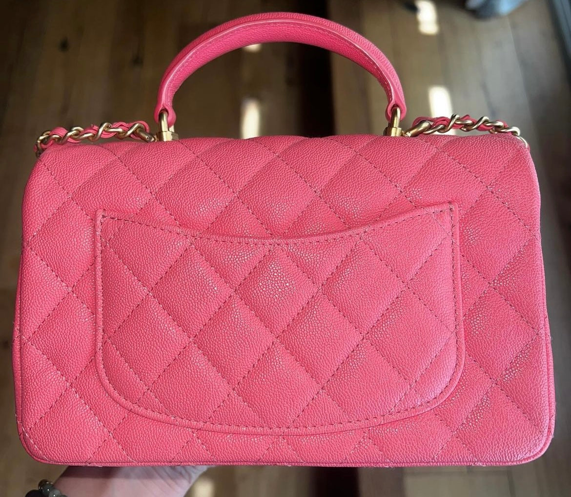 Chanel Mini rectangle top handle 21S in pink caviar brushed ghw