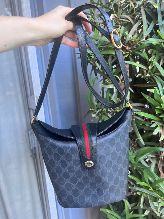 Gucci vintage GG supreme black coated canvas small bucket shoulder bag