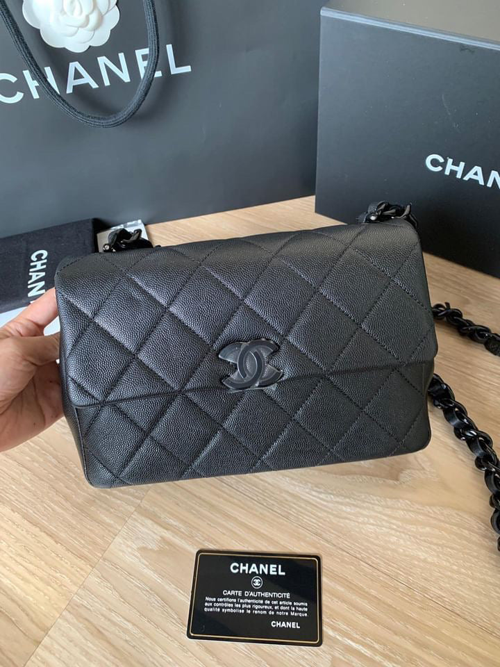 Chanel black caviar so black small flap