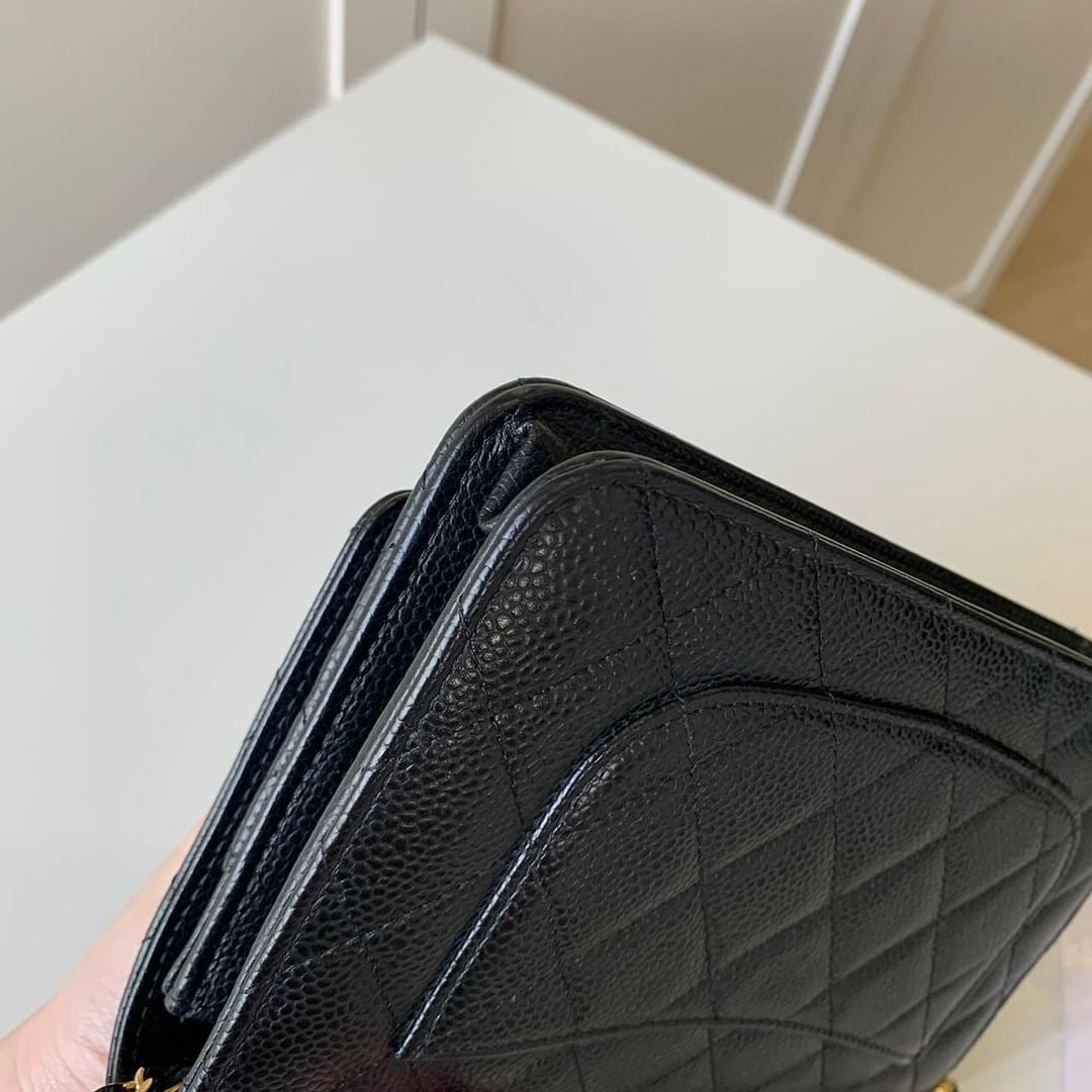 Chanel black caviar wallet on chain