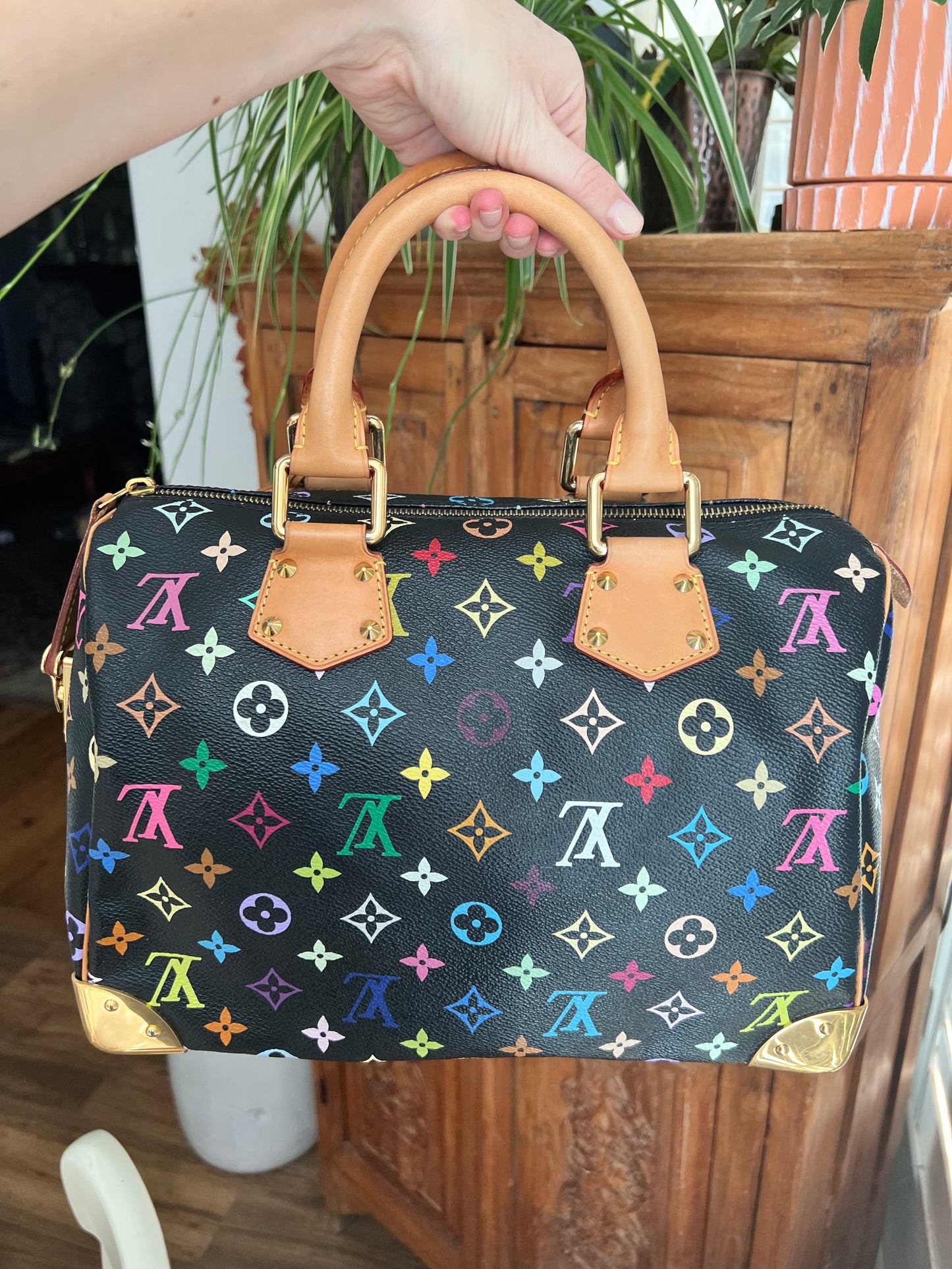 Louis Vuitton black multicolor murakami speedy 30 handbag