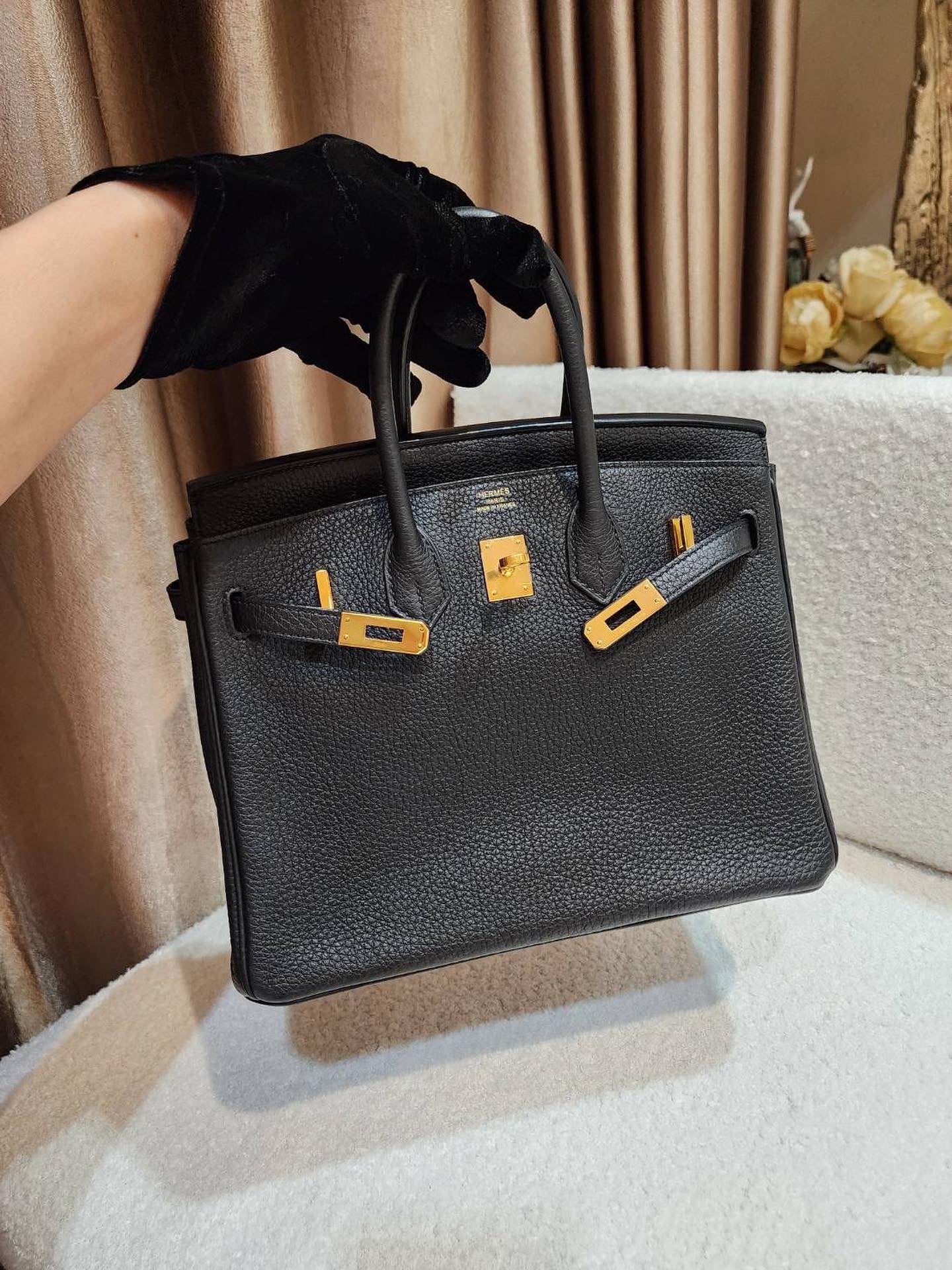 Hermes birkin 25 noir Togo GHW stamp X