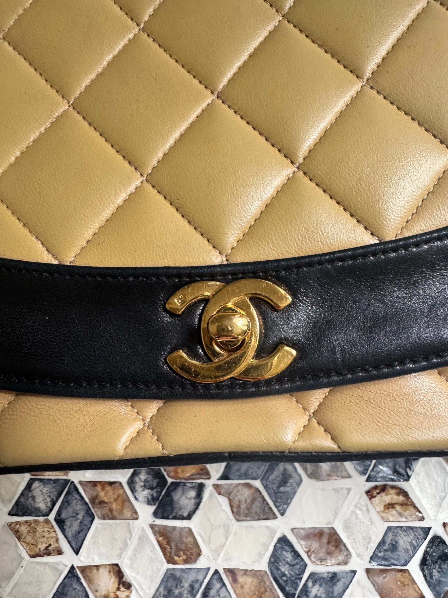 Chanel Lambskin Two Tone Medium Diana Flap Bag