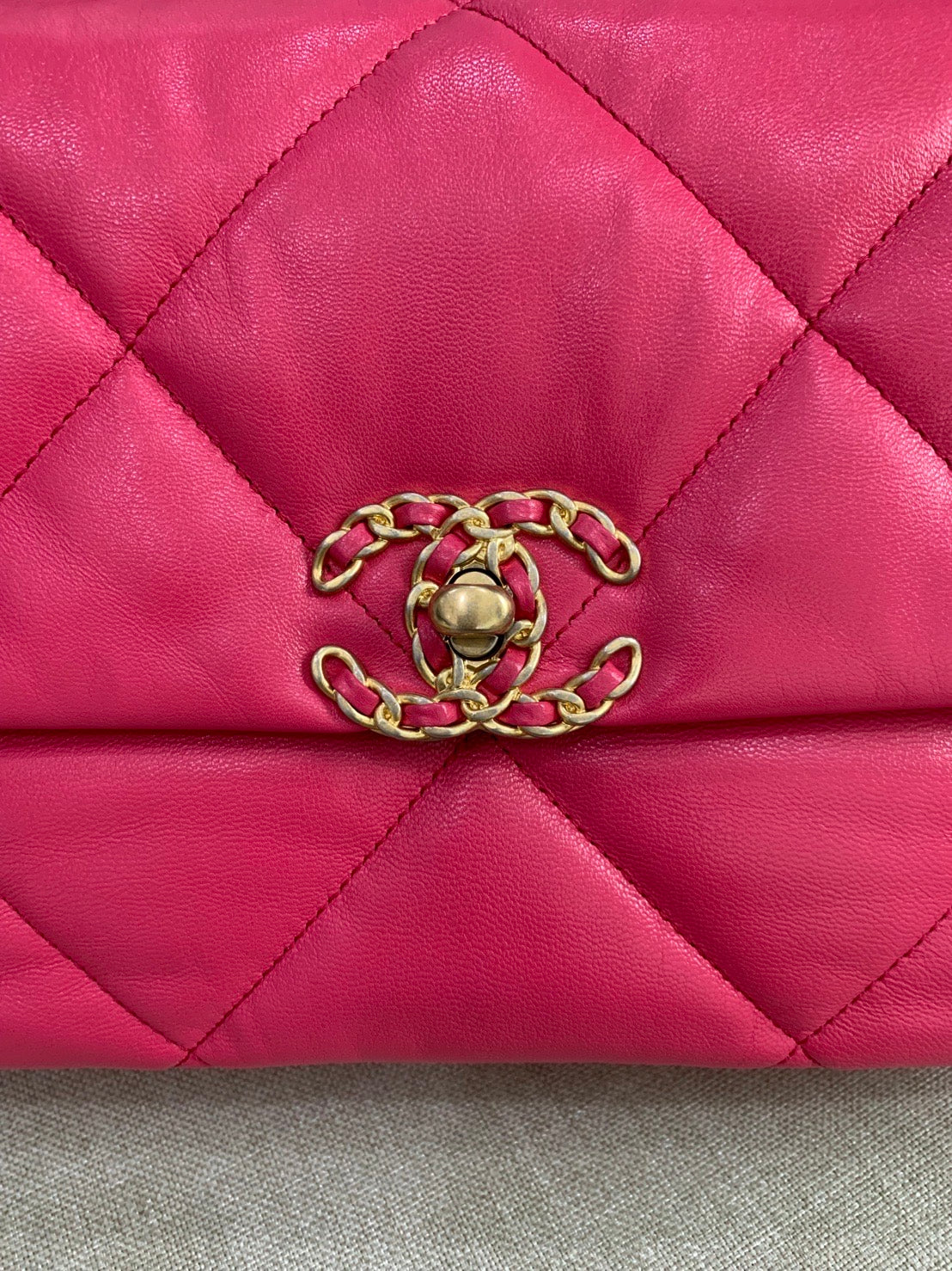 Chanel C19 large hot pink goatskin flap