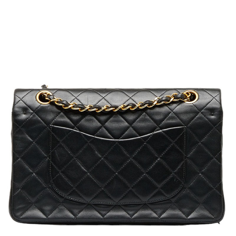 Chanel vintage medium classic flap black lambskin 24k gold hardware flap bag