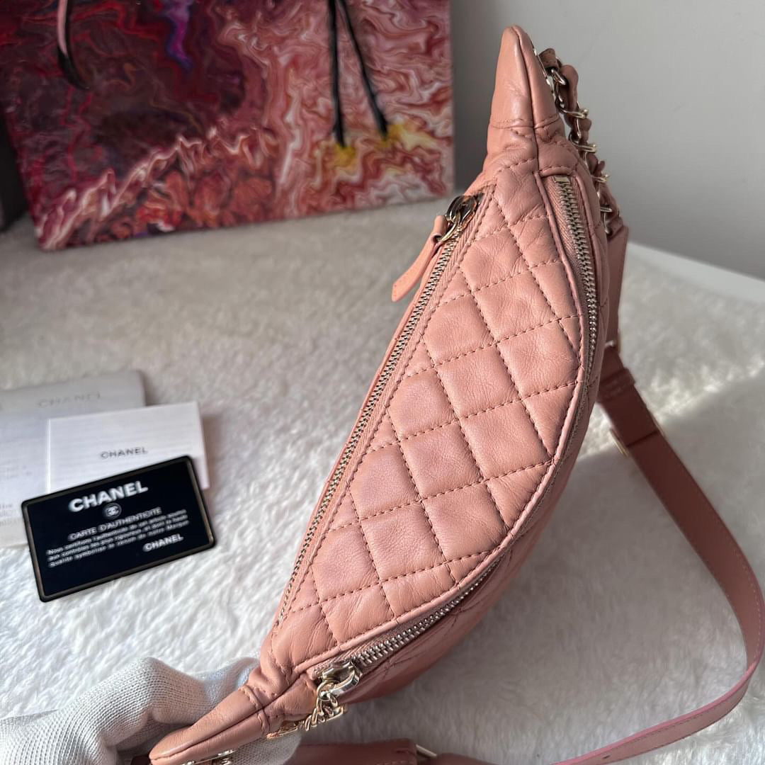 Chanel pink quilted calfskin belt bag Danny pack aged gold hardware