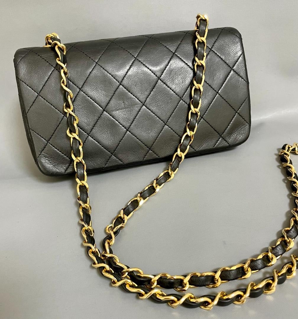 Chanel vintage black lambskin mini rectangle flap bag