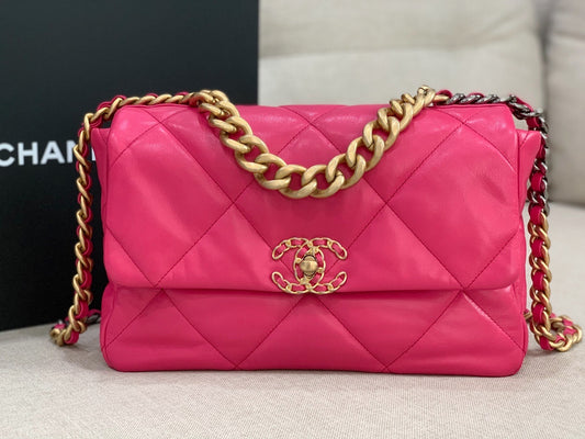 Chanel C19 large hot pink goatskin flap