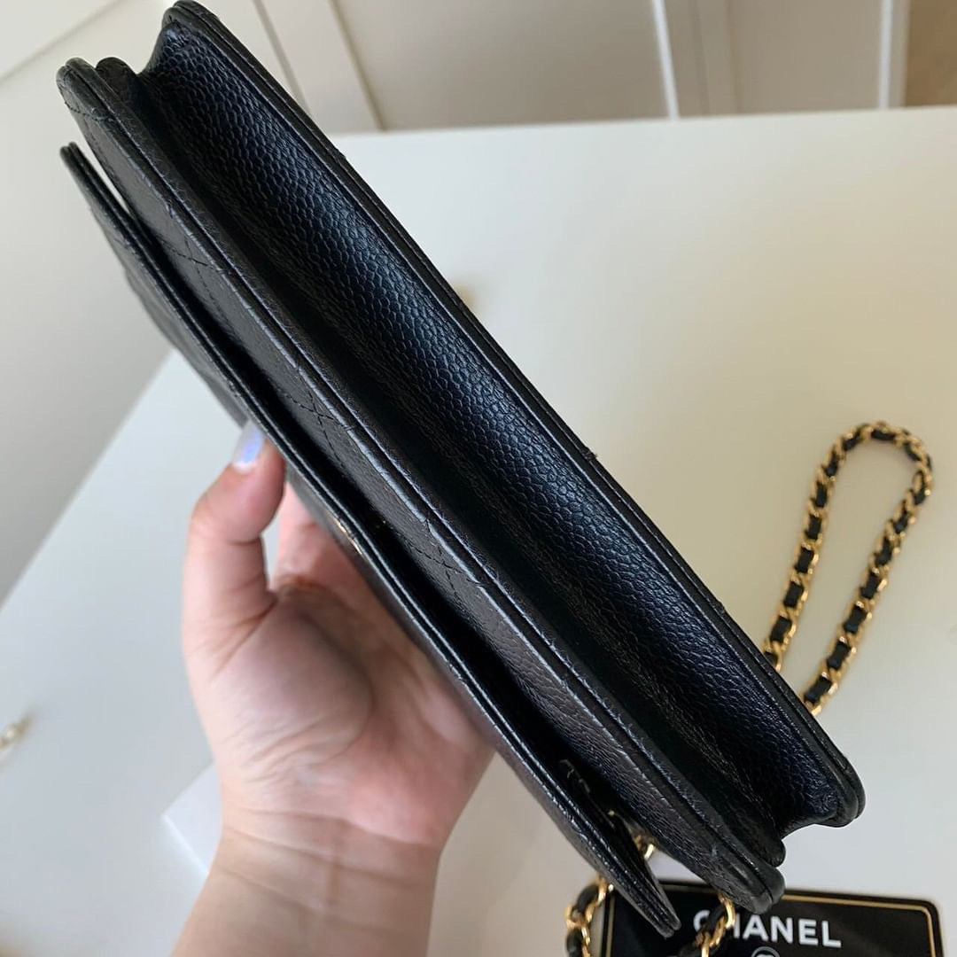 Chanel black caviar wallet on chain