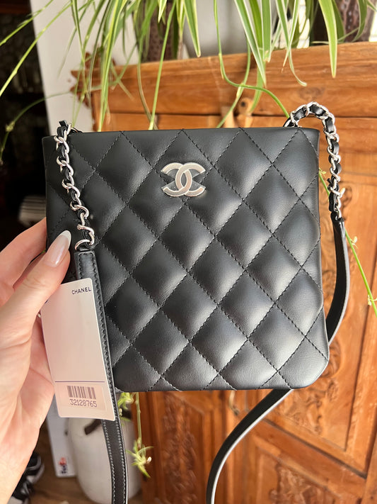 Chanel black quilted lambskin uniform crossbody