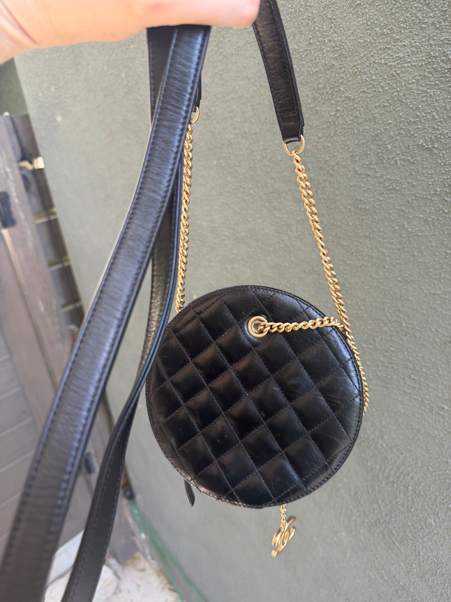Chanel cruise filigree round glazed calfskin two way