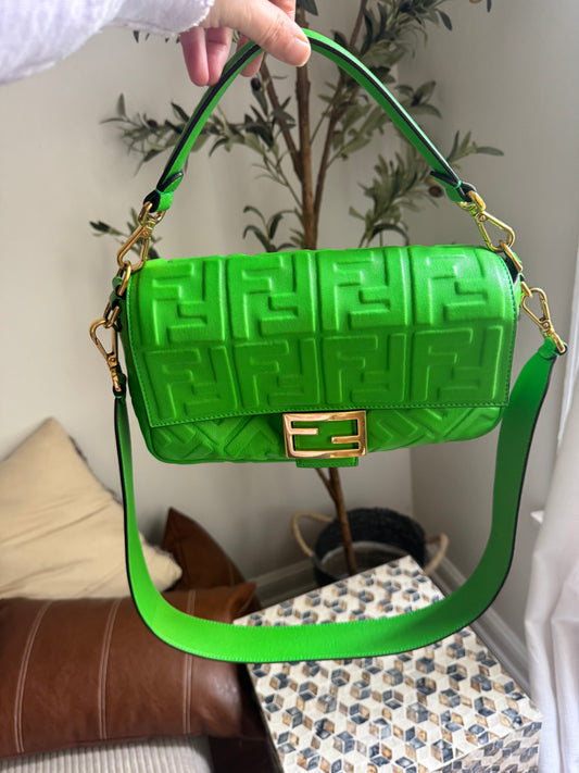 Fendi Napa FF 1974 Embossed Baguette Tomatillo