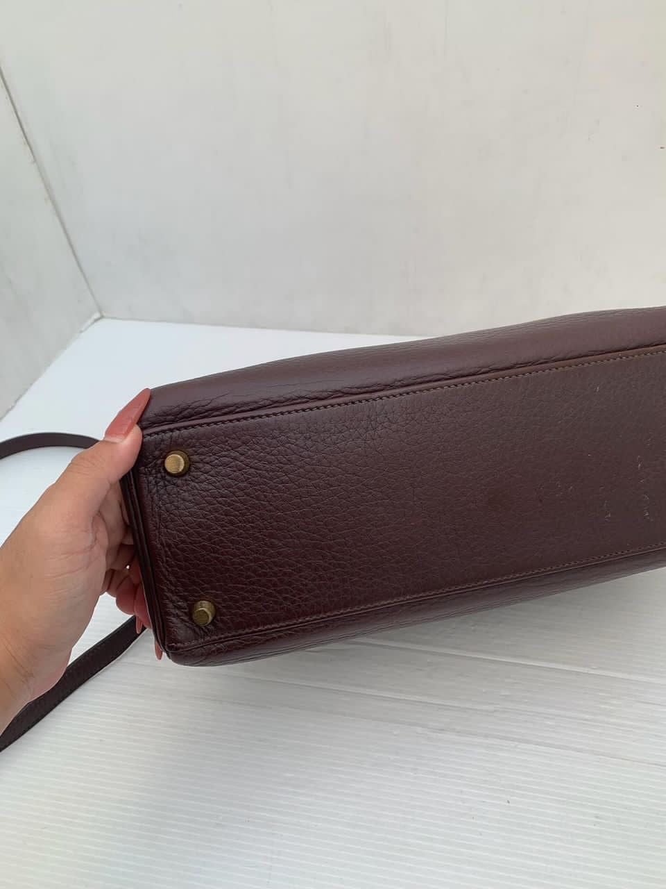 Hermes Kelly 32 chocolate fjord leather GHW stamp G square