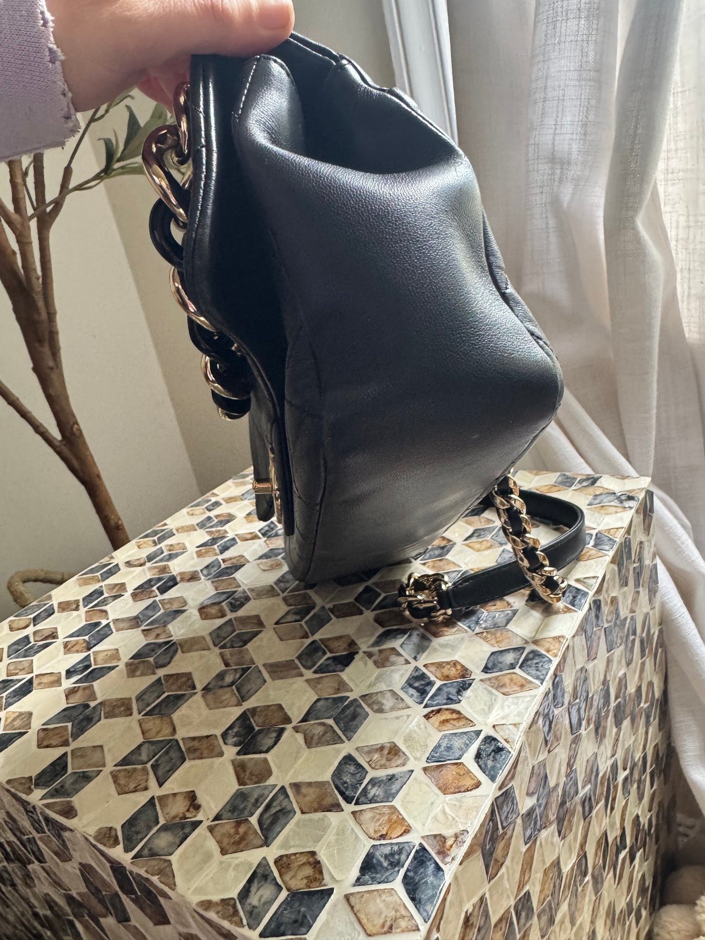 Chanel Lambskin Chunky Chain 2-Way Handbag